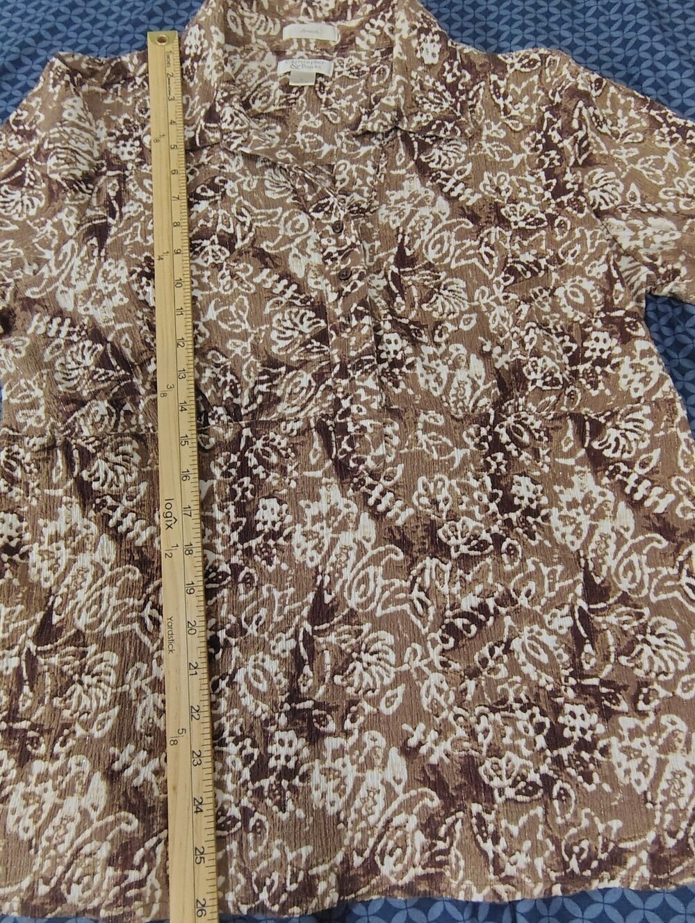 Christopher & Banks women's Brown and Cream Floral Short Sleeve Blouse Size XL - Picture 4 of 7